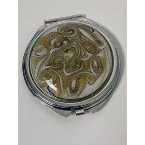 Murano Art Swirl Design Double Mirror Compact Browns Gold